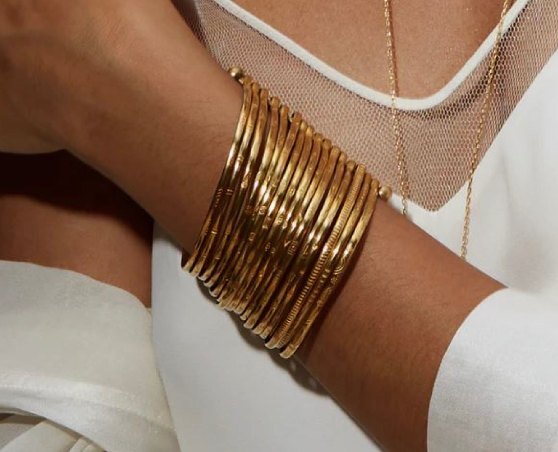 Large Gold Multi Etched Bangle