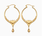 Gold Lotus Drop Hoop Earrings