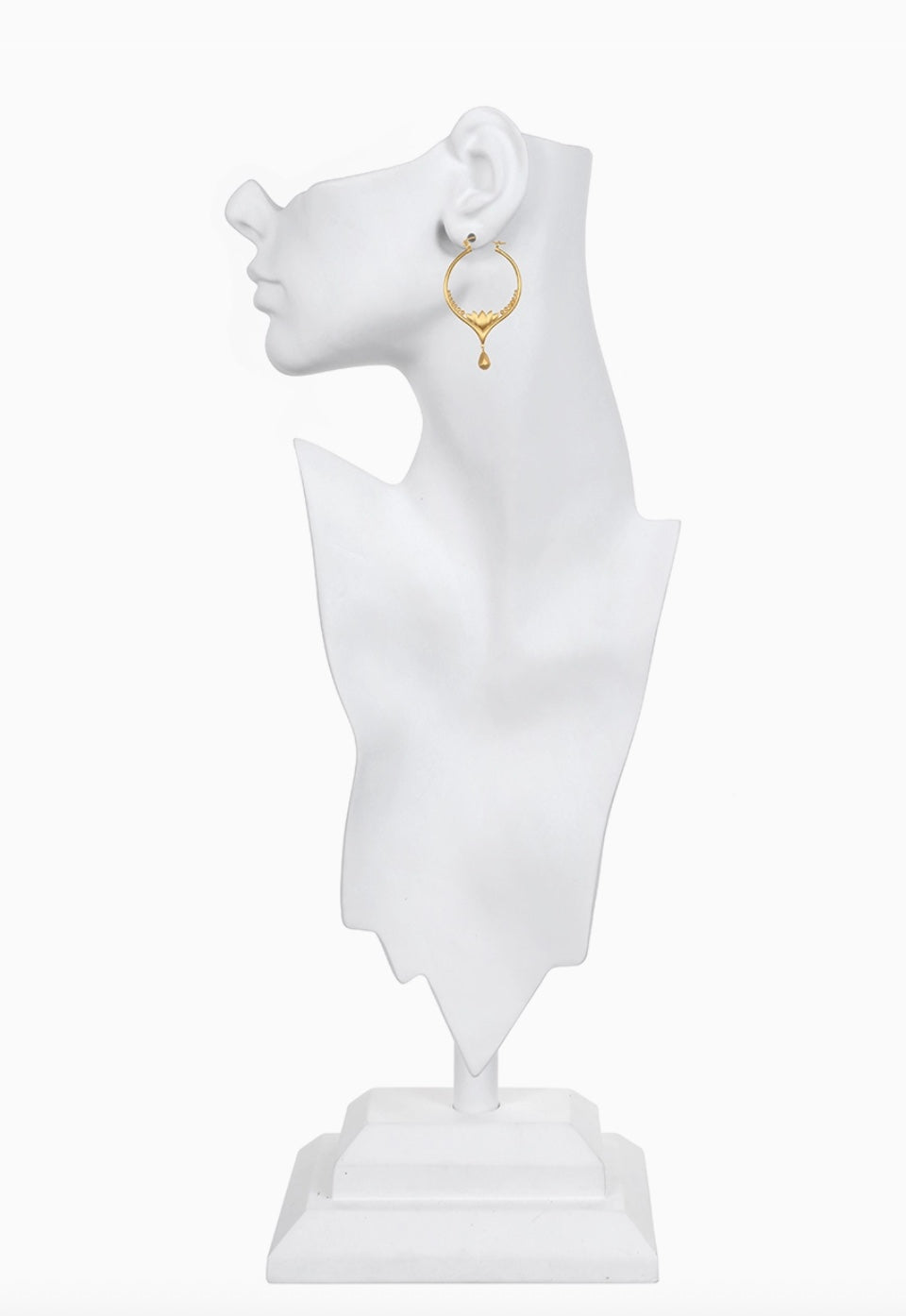 Gold Lotus Drop Hoop Earrings