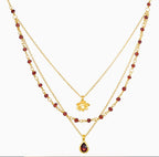 Embrace Change Garnet Lotus Triple Necklace 18''