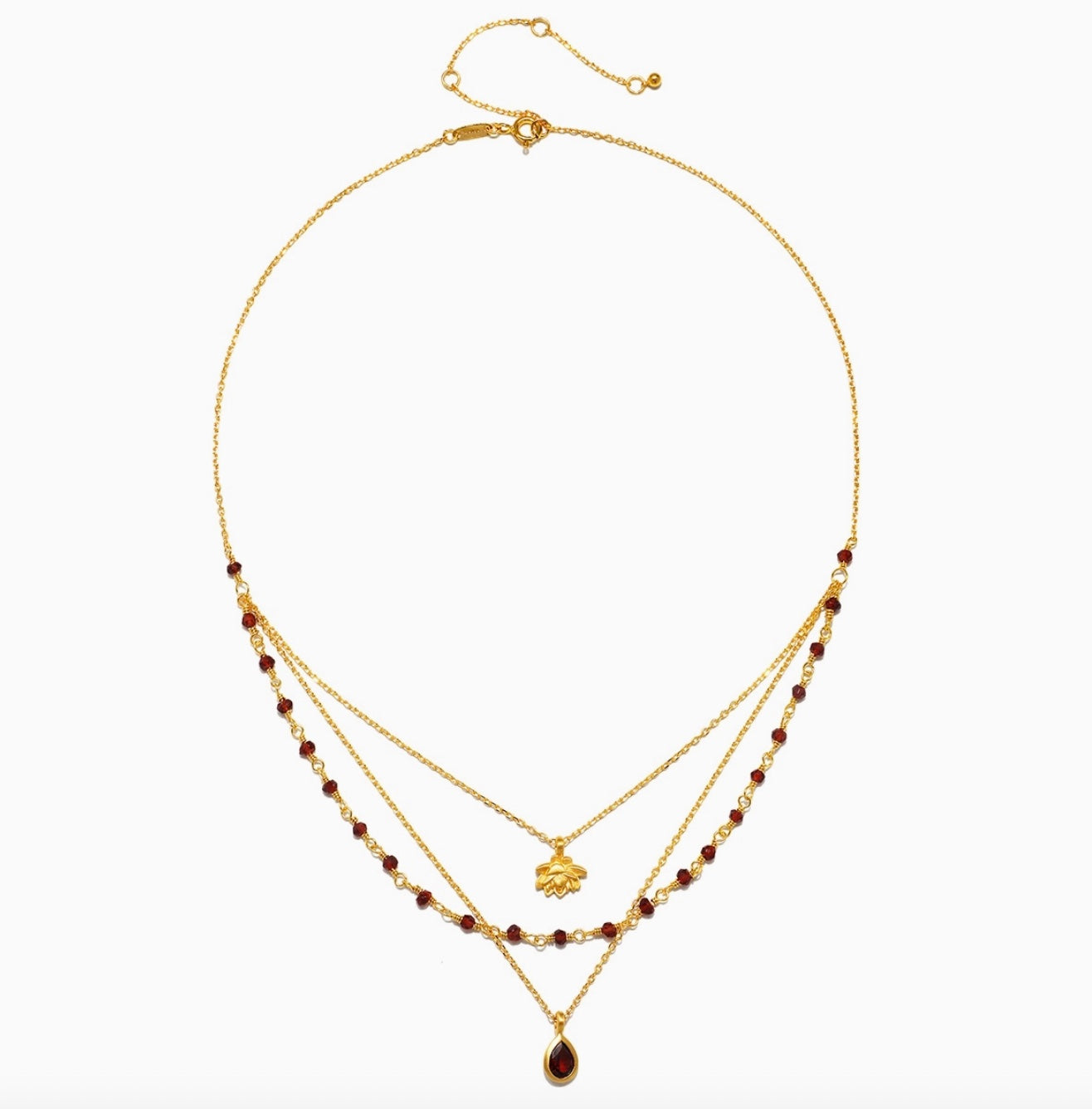 Embrace Change Garnet Lotus Triple Necklace 18''