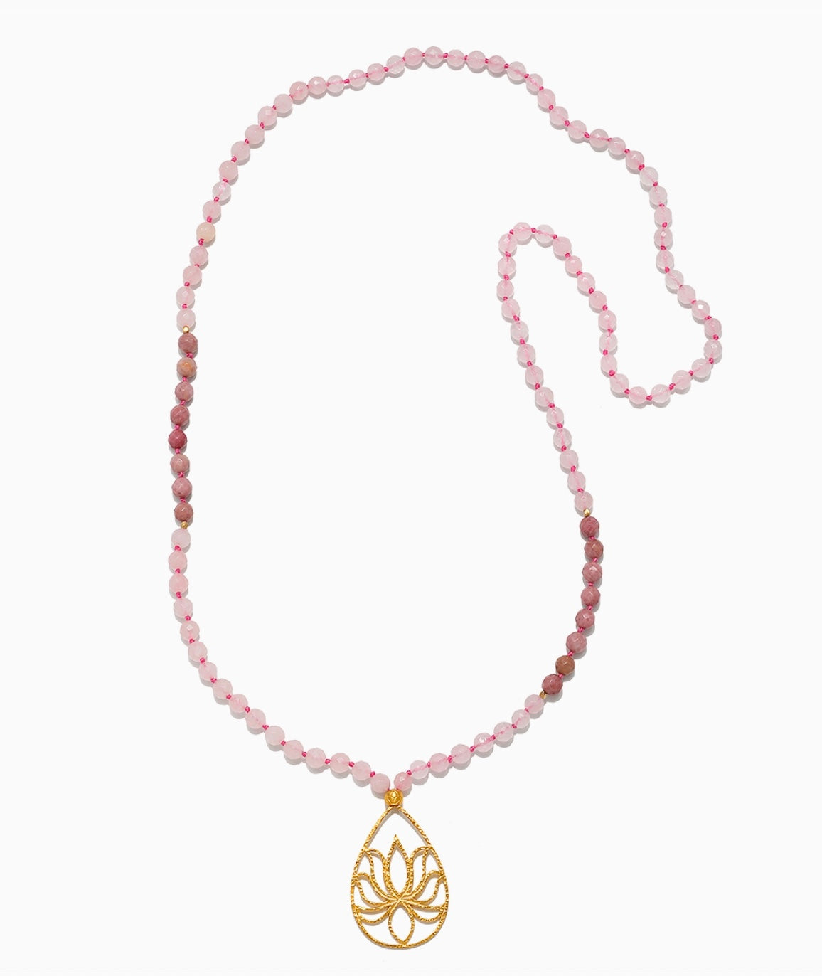33" Rose quartz color block lotus mala