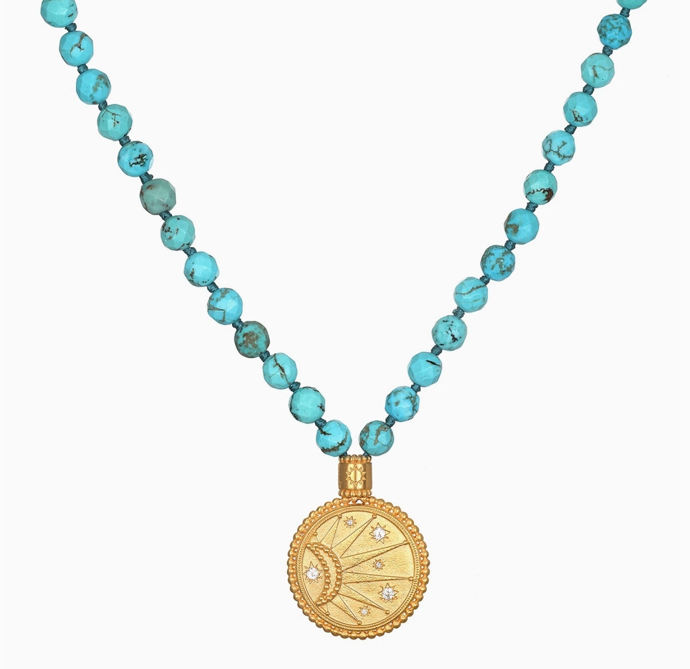 31" Turquoise Sunburst Medallion Mala