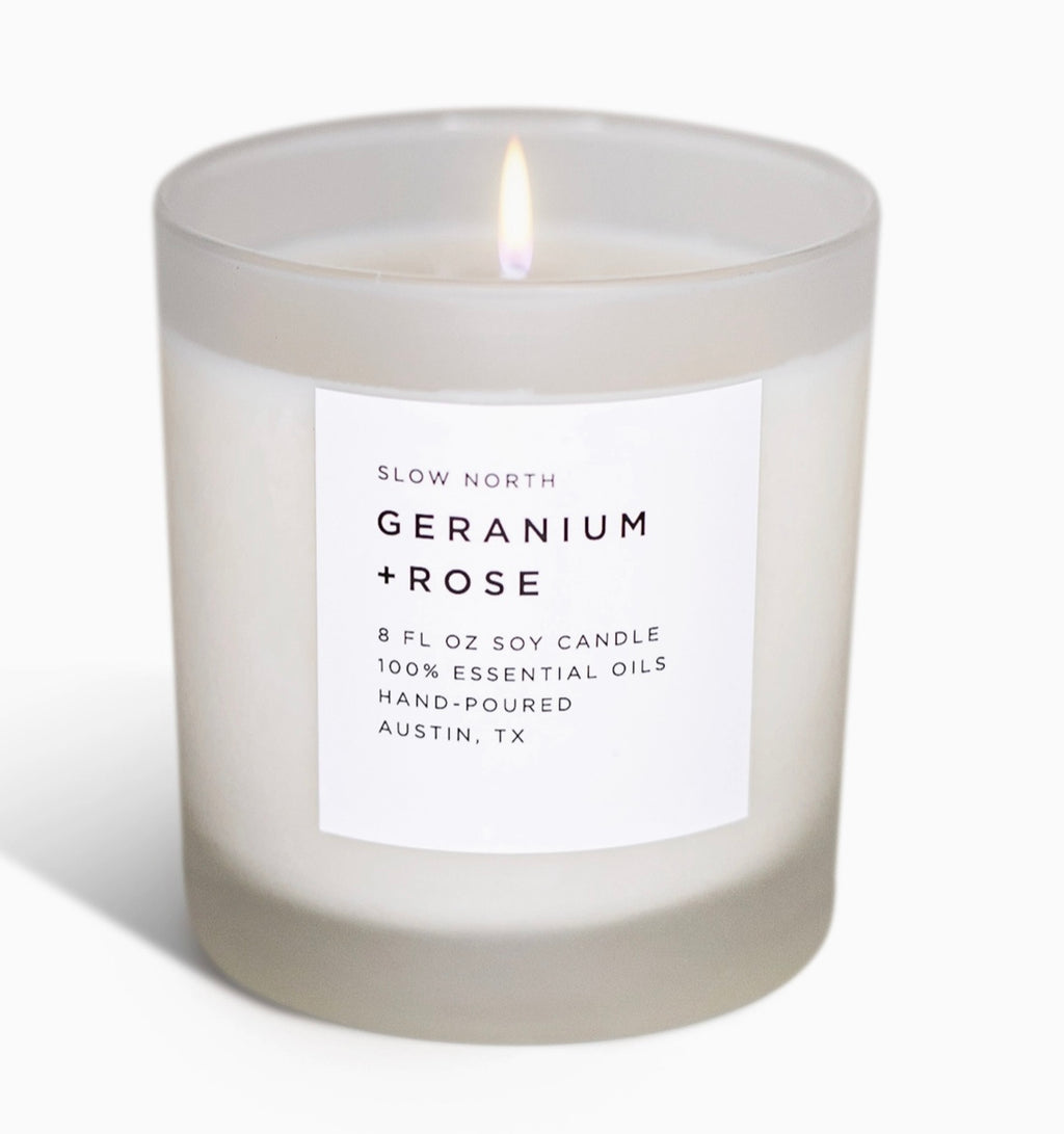 Geranium + Rose - Non-Toxic Candle, Essential Oils