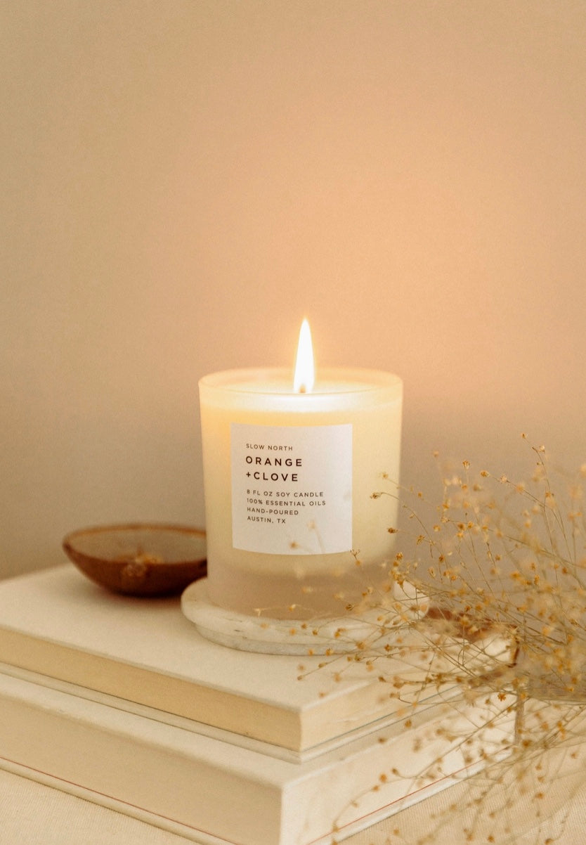 Orange + Clove - Non-Toxic Soy Candle w/ Essential Oils